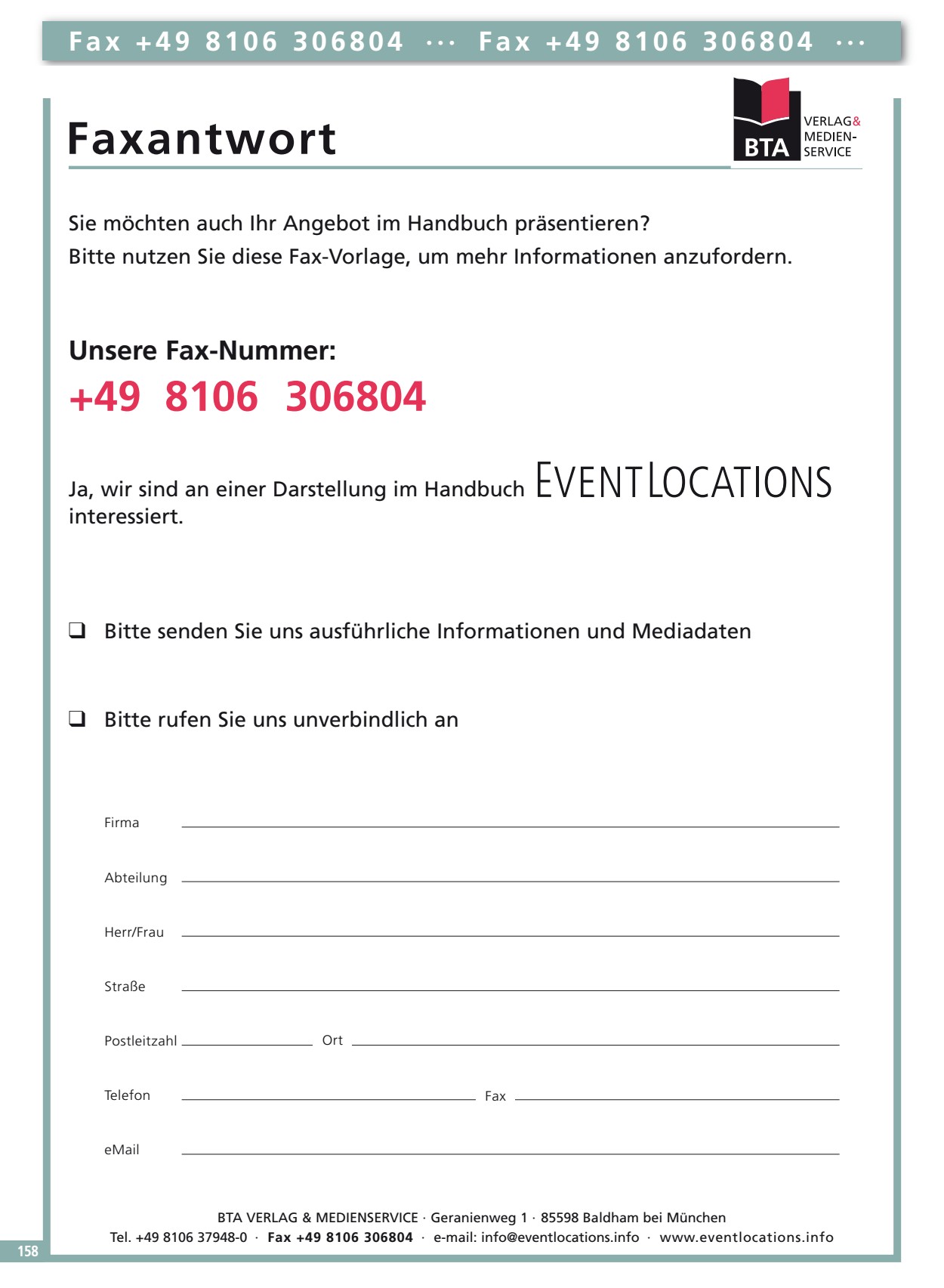 Faxantwort Fax-Nummer möchten