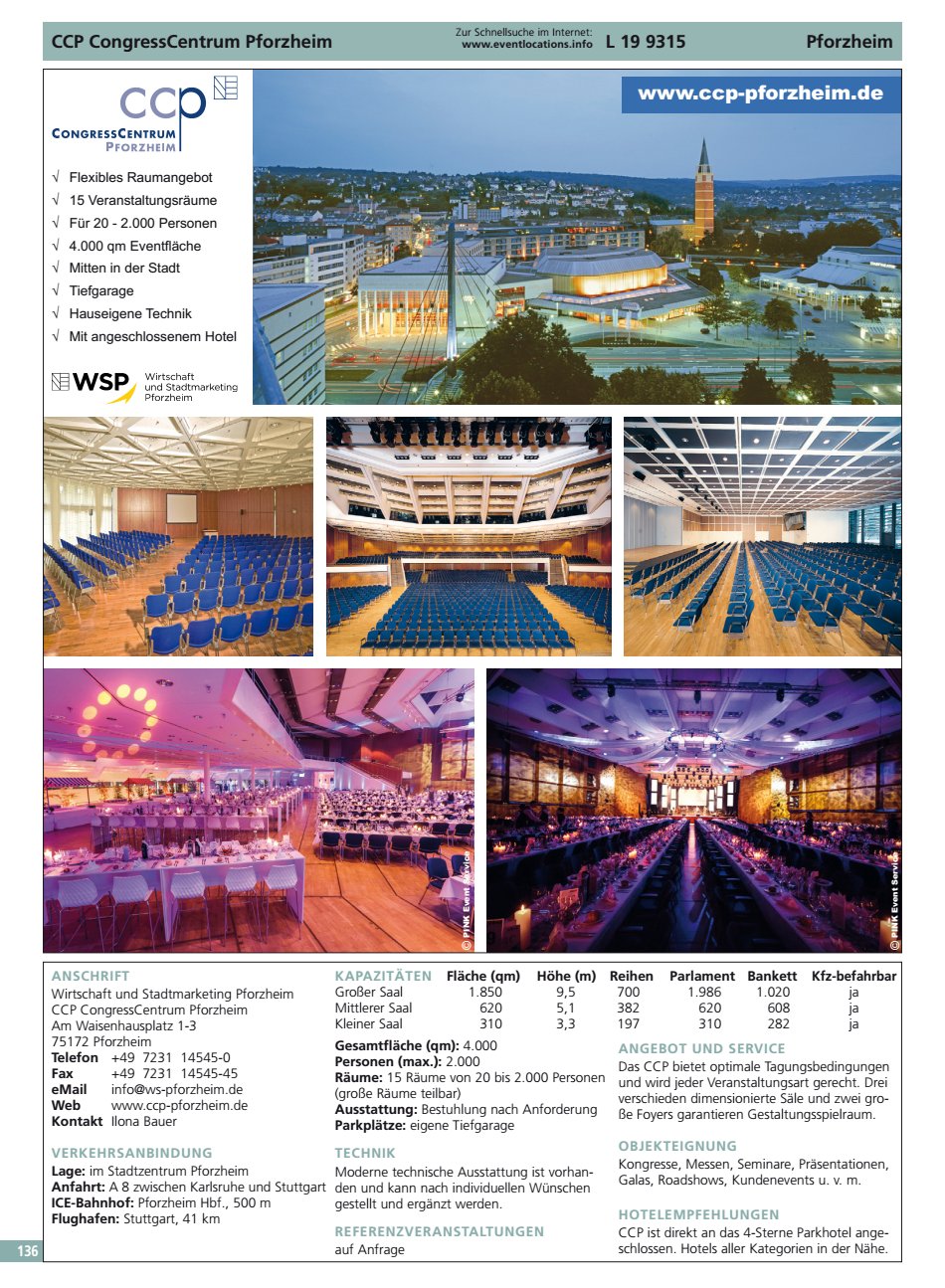 CongressCentrum Pforzheim ANSCHRIFT